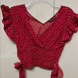 SHEIN Red Polka Dot Wrap Blouse